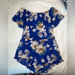 Blue floral short sleeve shirt and shorts set
